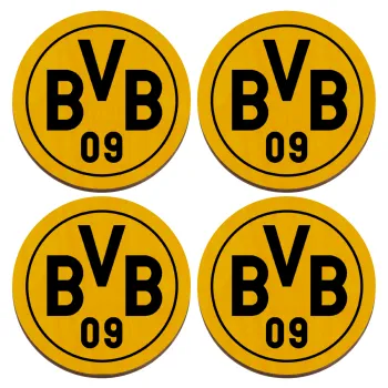 BVB Μπορούσια Ντόρτμουντ , ΣΕΤ x4 Σουβέρ ξύλινα στρογγυλά plywood (9cm)