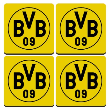 BVB Μπορούσια Ντόρτμουντ , ΣΕΤ 4 Σουβέρ ξύλινα τετράγωνα (9cm)