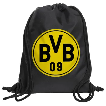 BVB Μπορούσια Ντόρτμουντ , Τσάντα πλάτης πουγκί GYMBAG Μαύρη, με τσέπη (40x48cm) & χονδρά κορδόνια