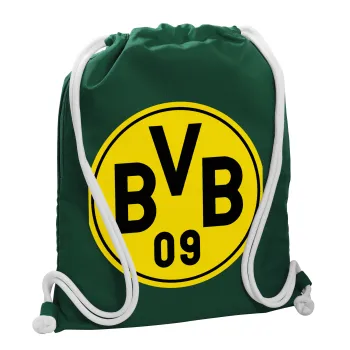 BVB Dortmund, Backpack pouch GYMBAG BOTTLE GREEN, with pocket (40x48cm) & thick white cords