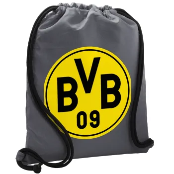 BVB Dortmund, Backpack pouch GYMBAG GREY, with pocket (40x48cm) & thick cords