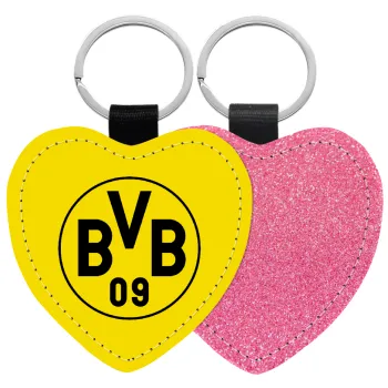 BVB Dortmund, Μπρελόκ PU δερμάτινο glitter καρδιά ΡΟΖ