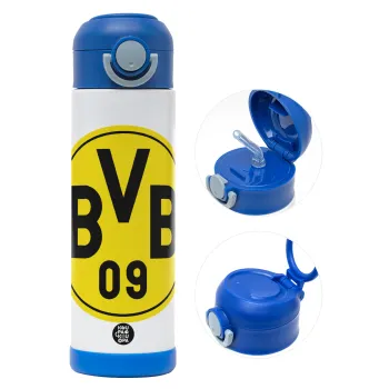 BVB Dortmund, Children's hot water bottle, stainless steel, with safety straw, BLUE (500ml)