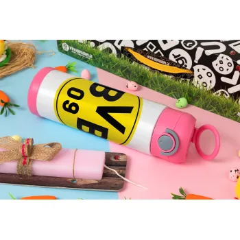 BVB Dortmund, Easter candle, Childrens hot water bottle, stainless steel, with safety straw, PINK (500ml)