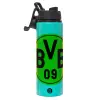Metallic water bottle with safety lid, 850ml aluminum