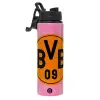Metallic water bottle with safety lid, 850ml aluminum