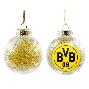 BVB Dortmund, Transparent Christmas tree ball ornament with gold filling 8cm