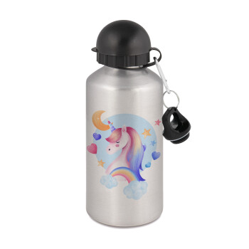 Cute unicorn, Metallic water jug, Silver, aluminum 500ml