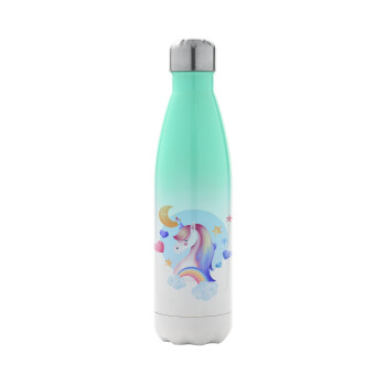 Cute unicorn, Metal mug thermos Green/White (Stainless steel), double wall, 500ml