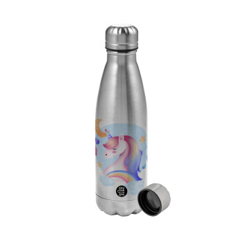 Cute unicorn, Metallic water bottle, stainless steel, 750ml