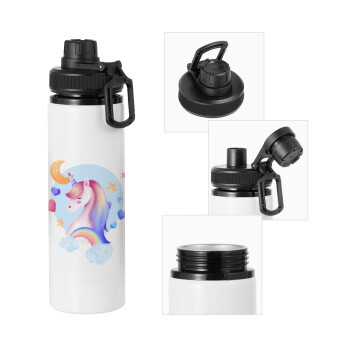 Cute unicorn, Metal water bottle with safety cap, aluminum 850ml