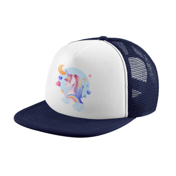 Cute unicorn, Καπέλο Ενηλίκων Soft Trucker με Δίχτυ Dark Blue/White (POLYESTER, ΕΝΗΛΙΚΩΝ, UNISEX, ONE SIZE)