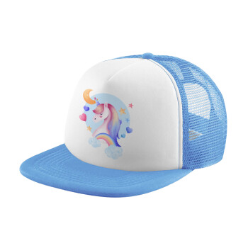 Cute unicorn, Καπέλο Soft Trucker με Δίχτυ Γαλάζιο/Λευκό