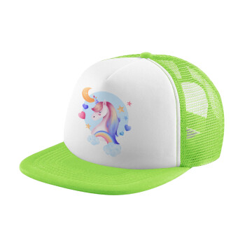 Cute unicorn, Καπέλο Soft Trucker με Δίχτυ Πράσινο/Λευκό