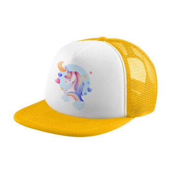 Cute unicorn, Καπέλο Soft Trucker με Δίχτυ Κίτρινο/White 