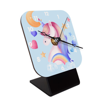 Cute unicorn, Quartz Wooden table clock with hands (10cm)