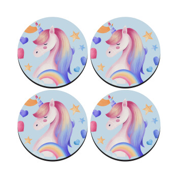 Cute unicorn, SET of 4 round wooden coasters (9cm)