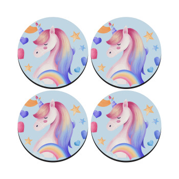 Μονόκερος, ΣΕΤ 4 Σουβέρ ξύλινα στρογγυλά (9cm)