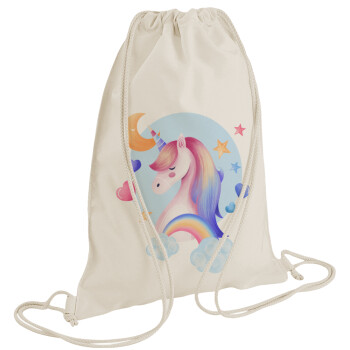 Cute unicorn, Τσάντα πλάτης πουγκί GYMBAG natural (28x40cm)