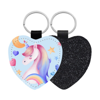 Μονόκερος, Μπρελόκ PU δερμάτινο glitter καρδιά ΜΑΥΡΟ