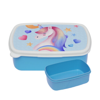Cute unicorn, ΜΠΛΕ παιδικό δοχείο φαγητού (lunchbox) πλαστικό (BPA-FREE) Lunch Βox M18 x Π13 x Υ6cm