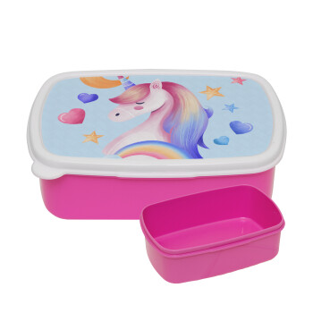 Cute unicorn, ΡΟΖ παιδικό δοχείο φαγητού (lunchbox) πλαστικό (BPA-FREE) Lunch Βox M18 x Π13 x Υ6cm