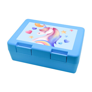 Cute unicorn, Children's cookie container LIGHT BLUE 185x128x65mm (BPA free plastic)