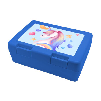 Cute unicorn, Children's cookie container BLUE 185x128x65mm (BPA free plastic)