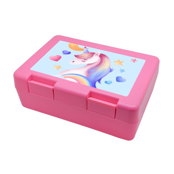 Cute unicorn, Children's cookie container PINK 185x128x65mm (BPA free plastic)