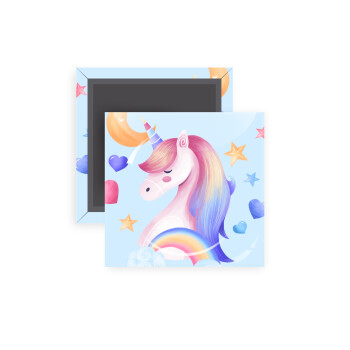 Cute unicorn, Μαγνητάκι ψυγείου τετράγωνο διάστασης 5x5cm