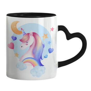 Cute unicorn, Mug heart black handle, ceramic, 330ml