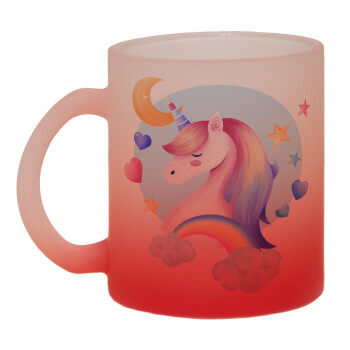Cute unicorn, Κούπα γυάλινη δίχρωμη με βάση το κόκκινο ματ, 330ml