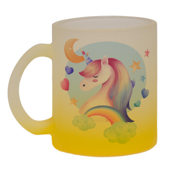 Μονόκερος, Κούπα γυάλινη δίχρωμη με βάση το κίτρινο ματ, 330ml