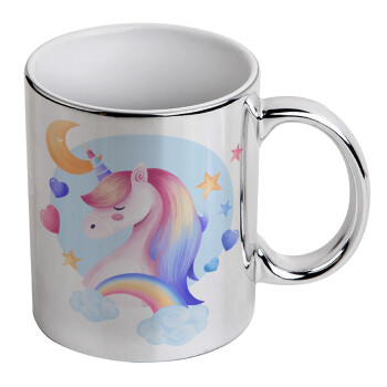 Cute unicorn, Mug ceramic, silver mirror, 330ml