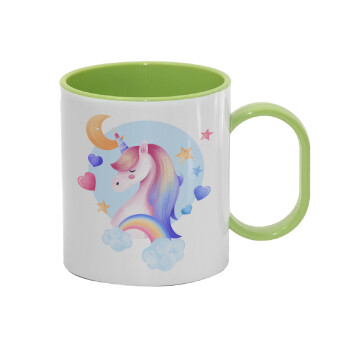 Cute unicorn, Κούπα (πλαστική) (BPA-FREE) Polymer Πράσινη για παιδιά, 330ml