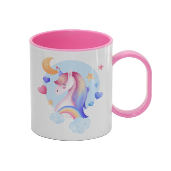 Cute unicorn, Κούπα (πλαστική) (BPA-FREE) Polymer Ροζ για παιδιά, 330ml