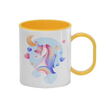 Cute unicorn, Κούπα (πλαστική) (BPA-FREE) Polymer Κίτρινη για παιδιά, 330ml