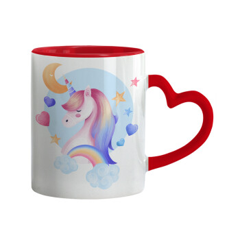 Cute unicorn, Mug heart red handle, ceramic, 330ml