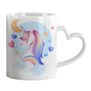 Cute unicorn, Mug heart handle, ceramic, 330ml