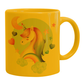 Cute unicorn, Ceramic coffee mug yellow, 330ml (1pcs)