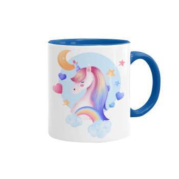 Cute unicorn, Mug colored blue, ceramic, 330ml