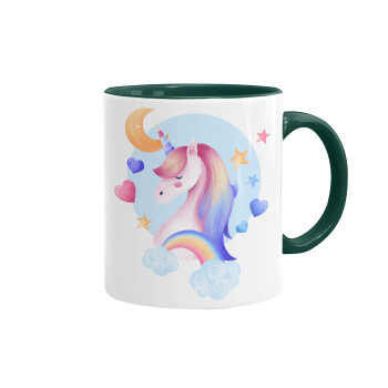 Cute unicorn, Mug colored green, ceramic, 330ml