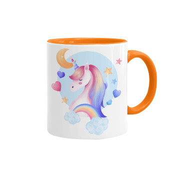 Cute unicorn, Mug colored orange, ceramic, 330ml