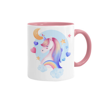 Cute unicorn, Mug colored pink, ceramic, 330ml