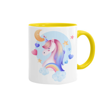 Cute unicorn, Mug colored yellow, ceramic, 330ml