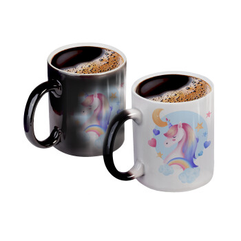 Cute unicorn, Color changing magic Mug, ceramic, 330ml when adding hot liquid inside, the black colour desappears (1 pcs)