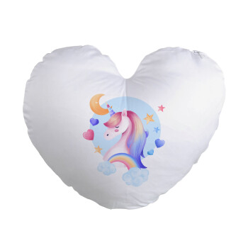 Cute unicorn, Μαξιλάρι καναπέ καρδιά 40x40cm περιέχεται το  γέμισμα