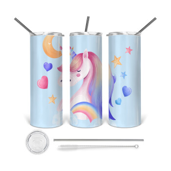 Cute unicorn, 360 Eco friendly stainless steel tumbler 600ml, with metal straw & cleaning brush