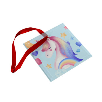 Μονόκερος, Στολίδι Χριστουγεννιάτικο στολίδι γυάλινο τετράγωνο 9x9cm