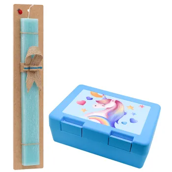 Cute unicorn, Easter Set, children's snack container BLUE & Easter aromatic flat candle (30cm) (TURQUOISE)